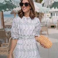 Gasparilla Green Eyelet Tie Front Midi Dress
