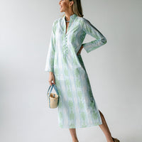 Cool Blue Cabana Print Button Front Caftan