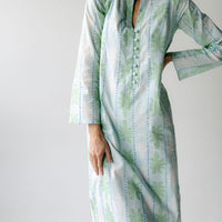 Cool Blue Cabana Print Button Front Caftan