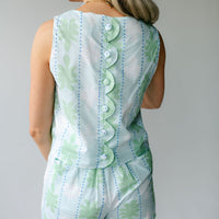Cool Blue Cabana Print Scalloped Short Set