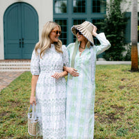 Cool Blue Cabana Print Button Front Caftan