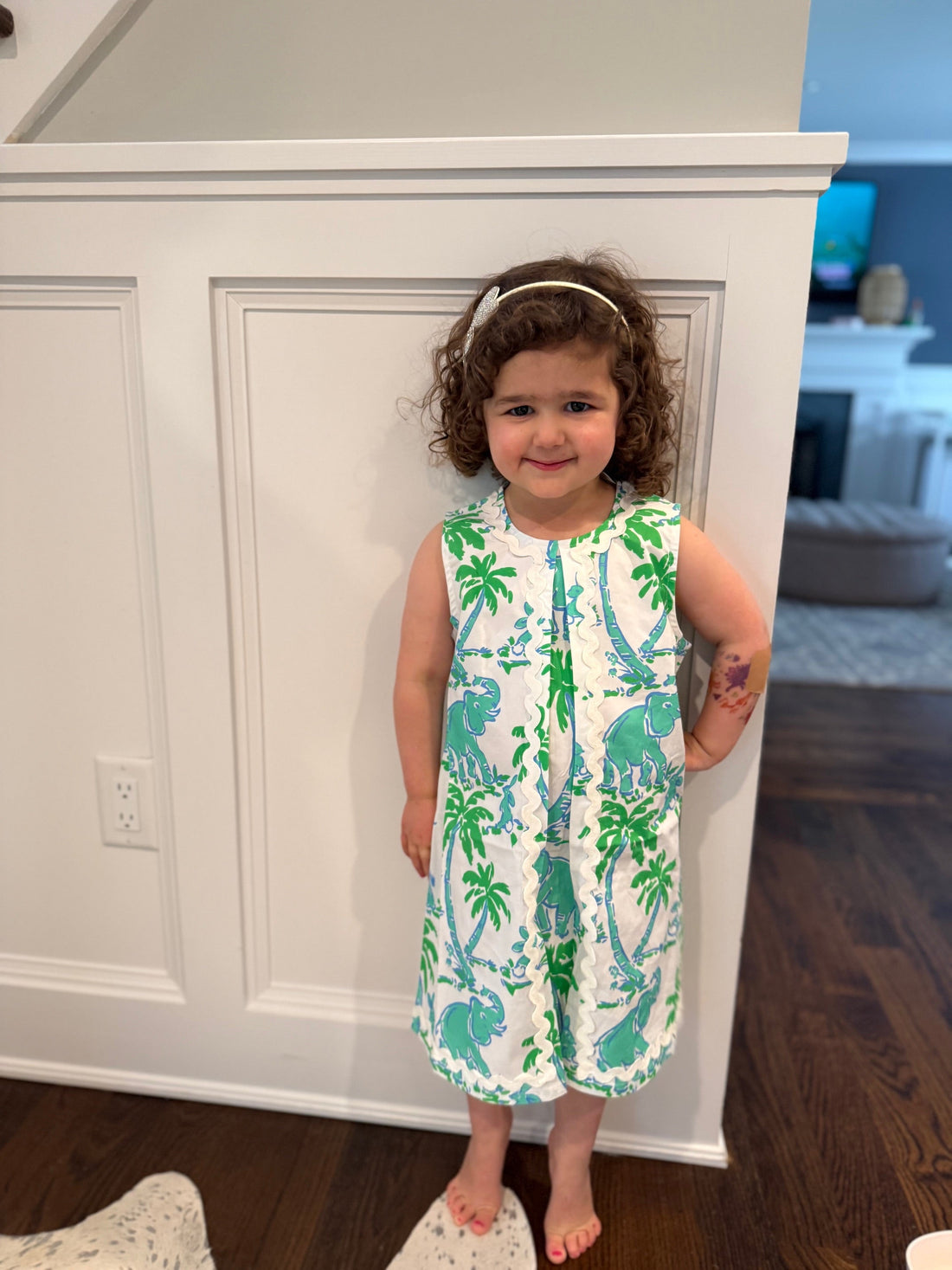 Elephant Print Kids Sleeveless Ric-Rac Dress