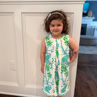 Elephant Print Kids Sleeveless Ric-Rac Dress