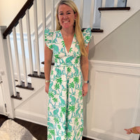 Elephant Print V-Neck Flutter Sleeve Maxi Dress