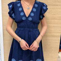 Navy V-Neck Flutter Sleeve Mini Dress