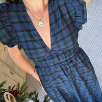 Blackwatch Tartan Flutter Sleeve V-Neck Maxi Dress