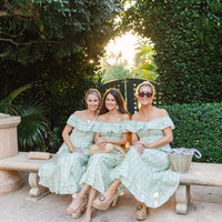 Pistachio Leaf Print V-Neck Smocked Midi Dress
