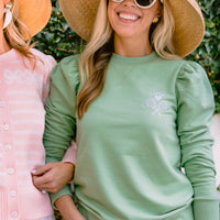 Pistachio Puff Sleeve Tennis Sweatshirt