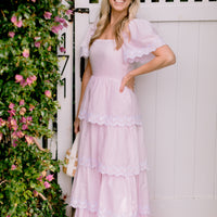 Blush Square Neck Tiered Hem Maxi Dress