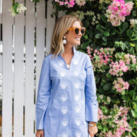 Hydrangea Embroidered Shell Long Sleeve Tunic Top