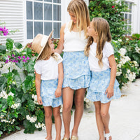 Hydrangea Shell Printed Eyelet Scalloped Kid's Smocked Skirt