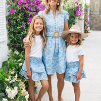 Hydrangea Shell Printed Eyelet Belted Tunic Dress