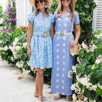 Hydrangea Shell Printed Eyelet Belted Tunic Dress