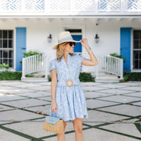 Hydrangea Shell Printed Eyelet Belted Tunic Dress