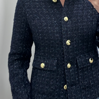 Navy Button Front Tweed Coat