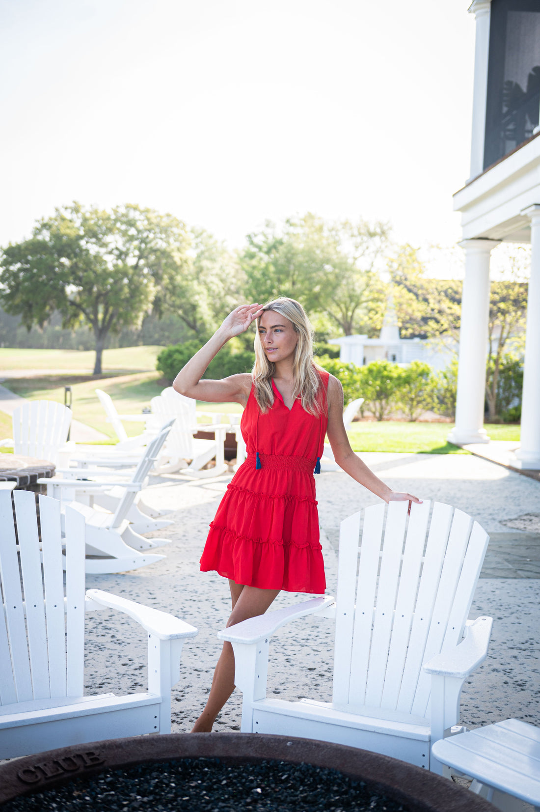 Red Sleeveless Smocked Waist Dress with Tassels