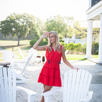 Red Sleeveless Smocked Waist Dress with Tassels