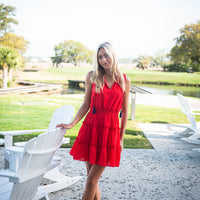 Red Sleeveless Smocked Waist Dress with Tassels