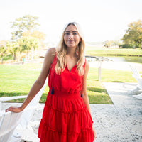 Red Sleeveless Smocked Waist Dress with Tassels