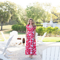 Sea Stripe V-Neck Flutter Sleeve Maxi Dress