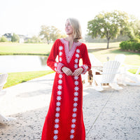 Tomato Embroidered Caftan