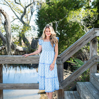 Ditsy Floral Flutter Strap Smocked Midi Dress