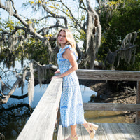 Ditsy Floral Flutter Strap Smocked Midi Dress