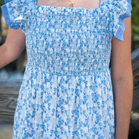 Ditsy Floral Flutter Strap Smocked Midi Dress