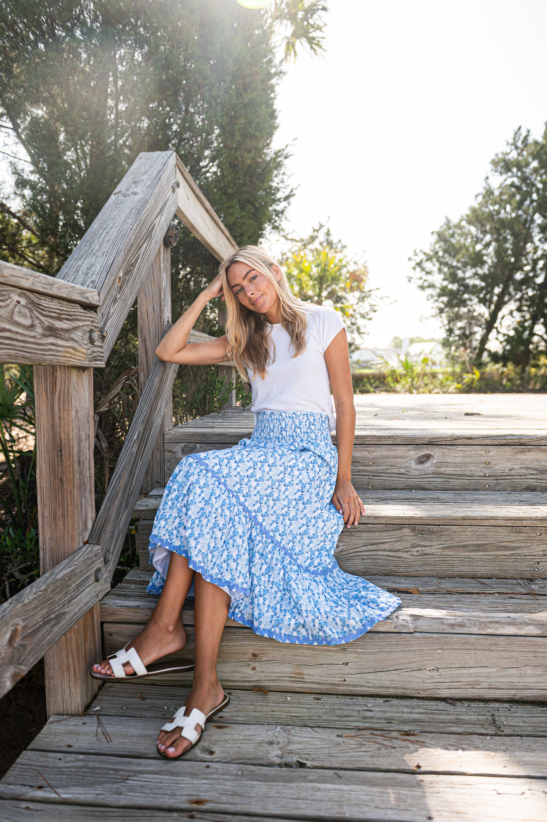Ditsy Floral Smocked Waist Midi Skirt
