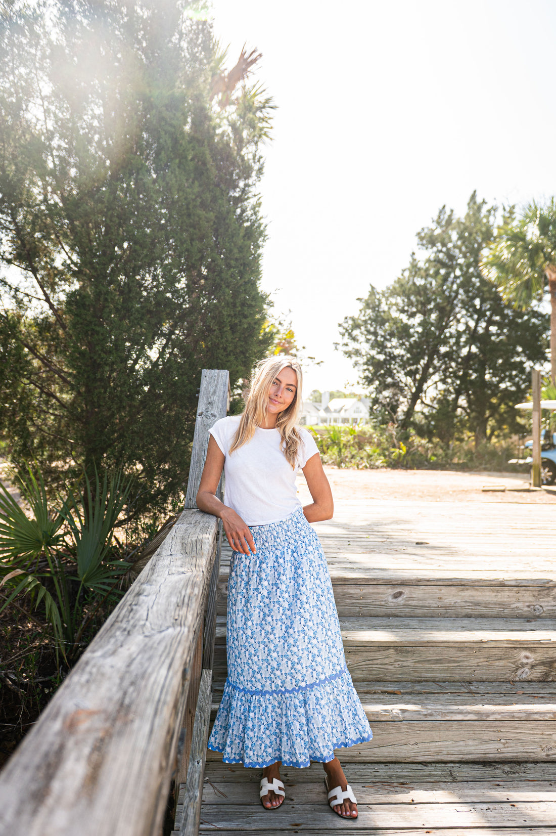 Ditsy Floral Smocked Waist Midi Skirt