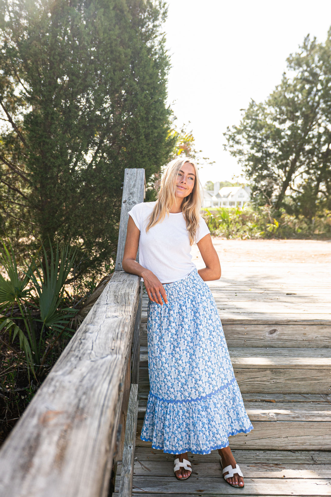 Ditsy Floral Smocked Waist Midi Skirt