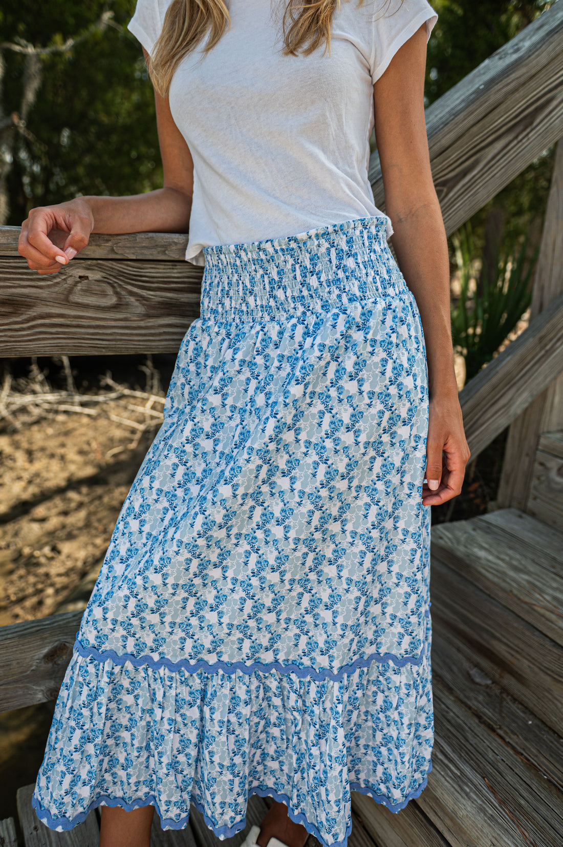 Ditsy Floral Smocked Waist Midi Skirt
