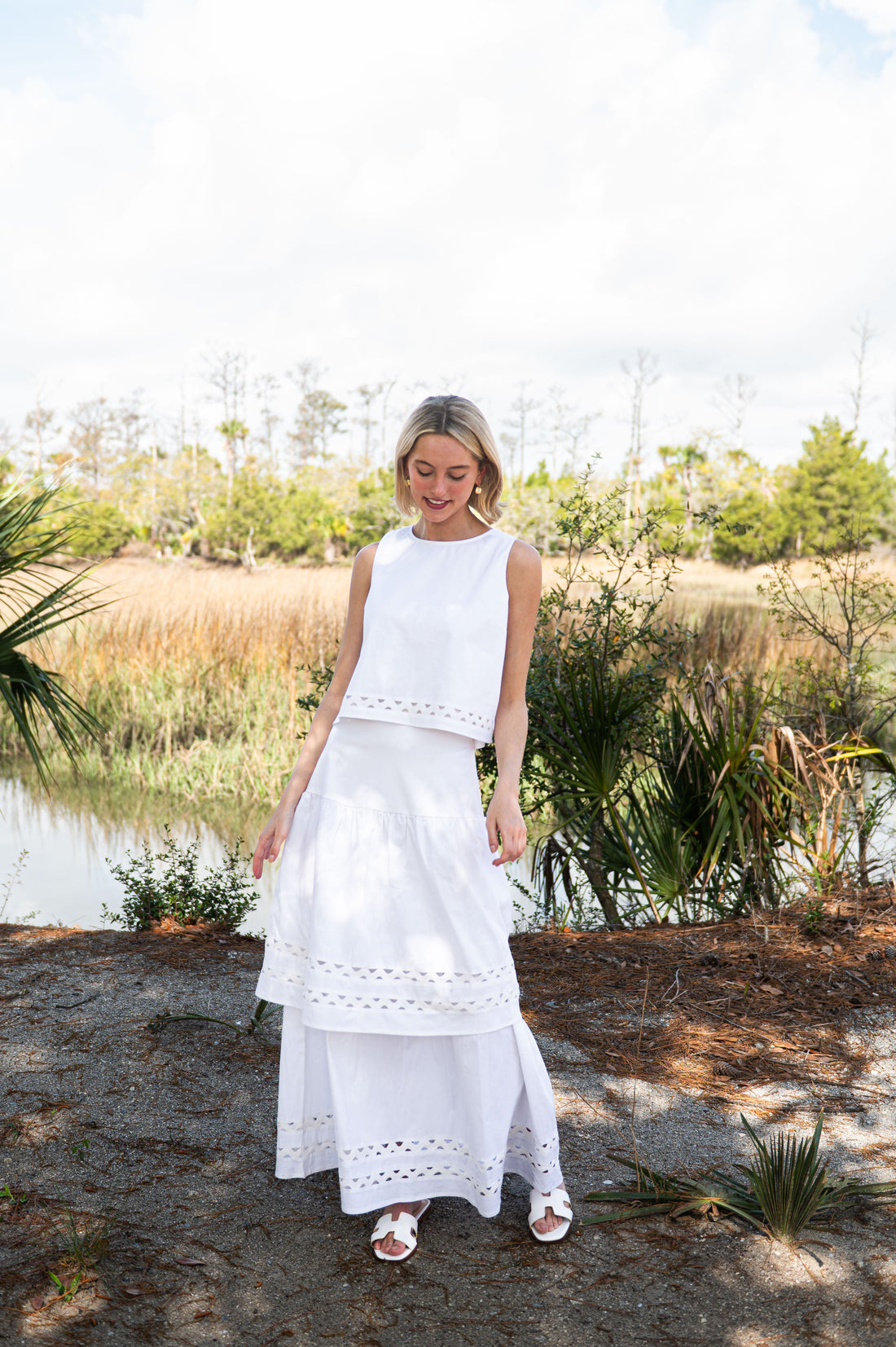 White Ric-Rac Midi Skirt