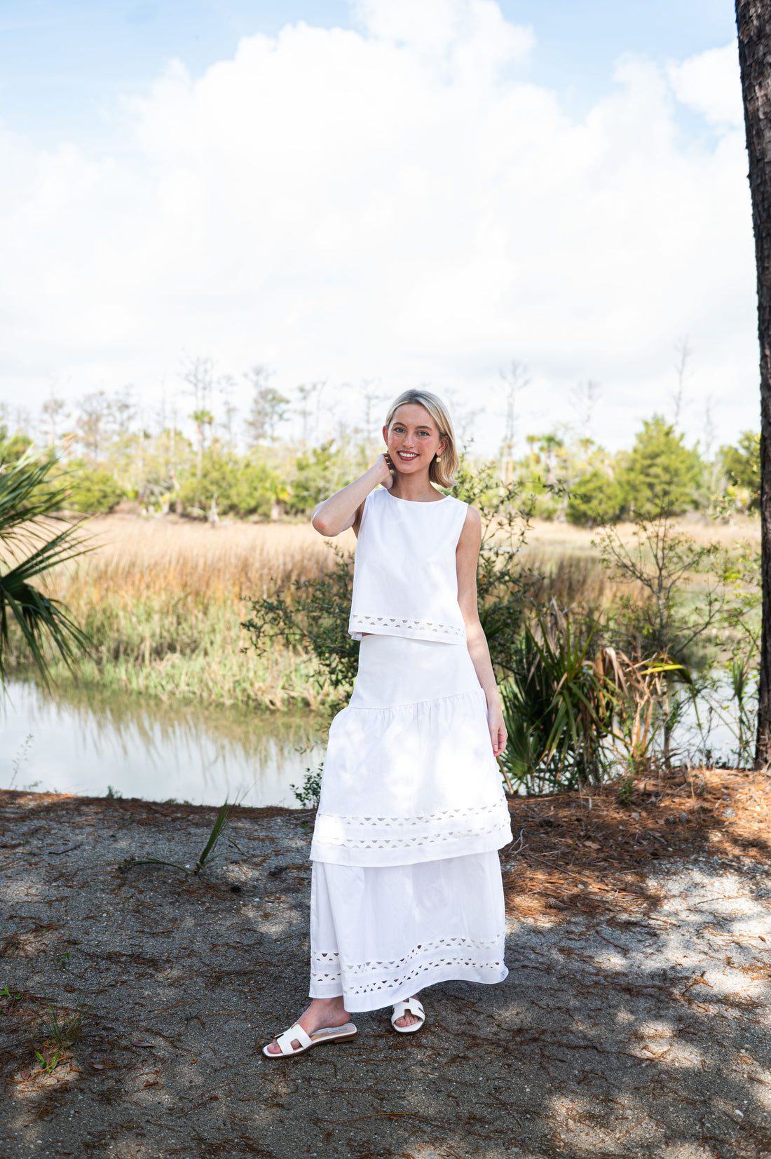White Ric-Rac Midi Skirt