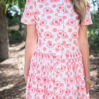 Blush & Coral Embroidered Button Front Cinched Mini Dress