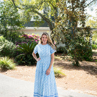 Ditsy Floral Cinched Waist Midi Dress with Ric-Rac