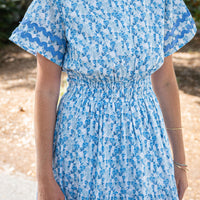 Ditsy Floral Cinched Waist Midi Dress with Ric-Rac