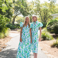 Elephant Print Button Front Midi Dress