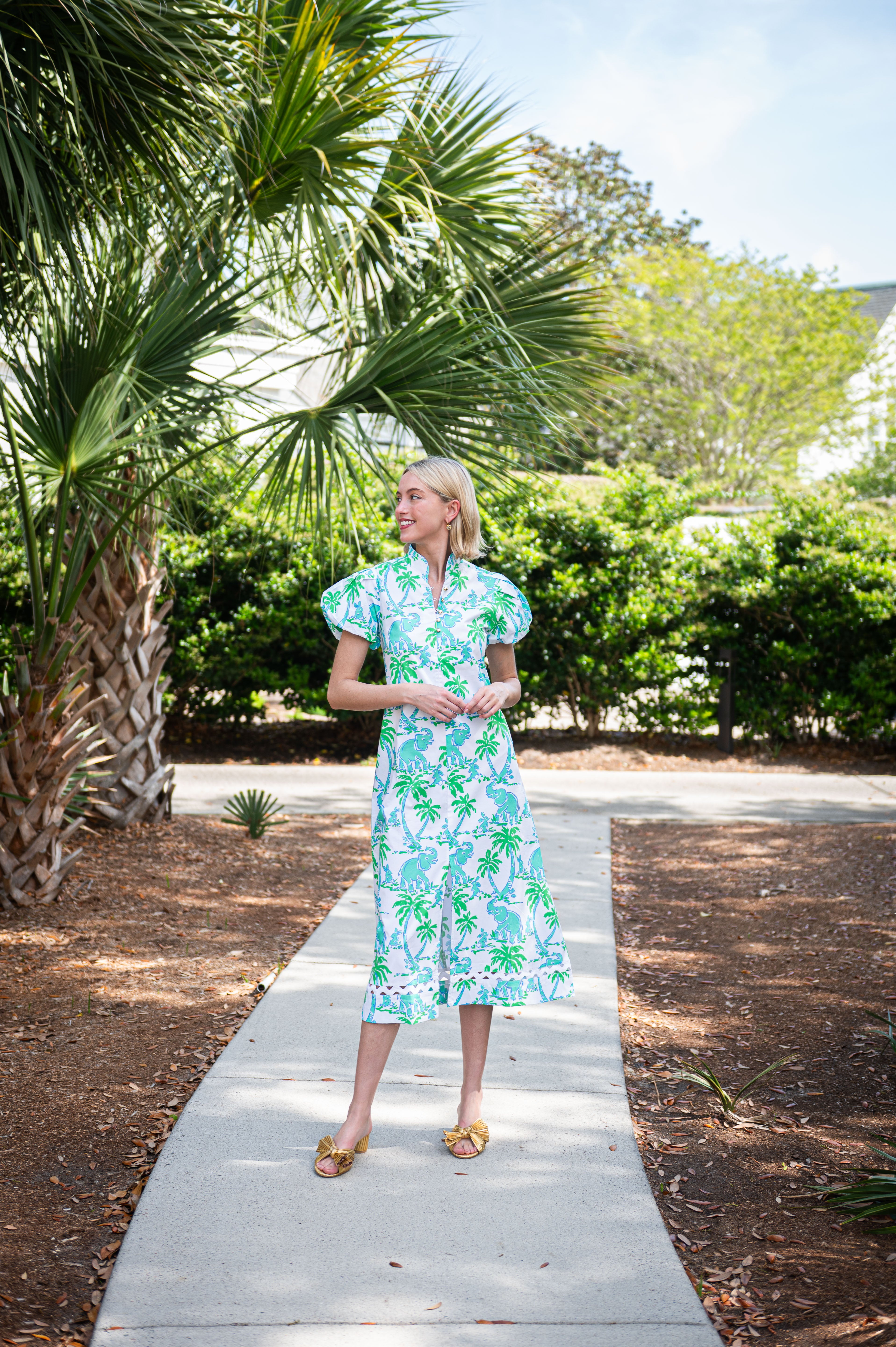 Sail to Sable Elephant Print Button Front Midi Dress Elephant Print / XXS / SU25STW02 Sail to Sable Elephant Print Button Front Midi Dress Elephant Print / XXS / SU25STW02