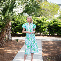 Elephant Print Button Front Midi Dress