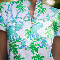 Elephant Print Button Front Midi Dress