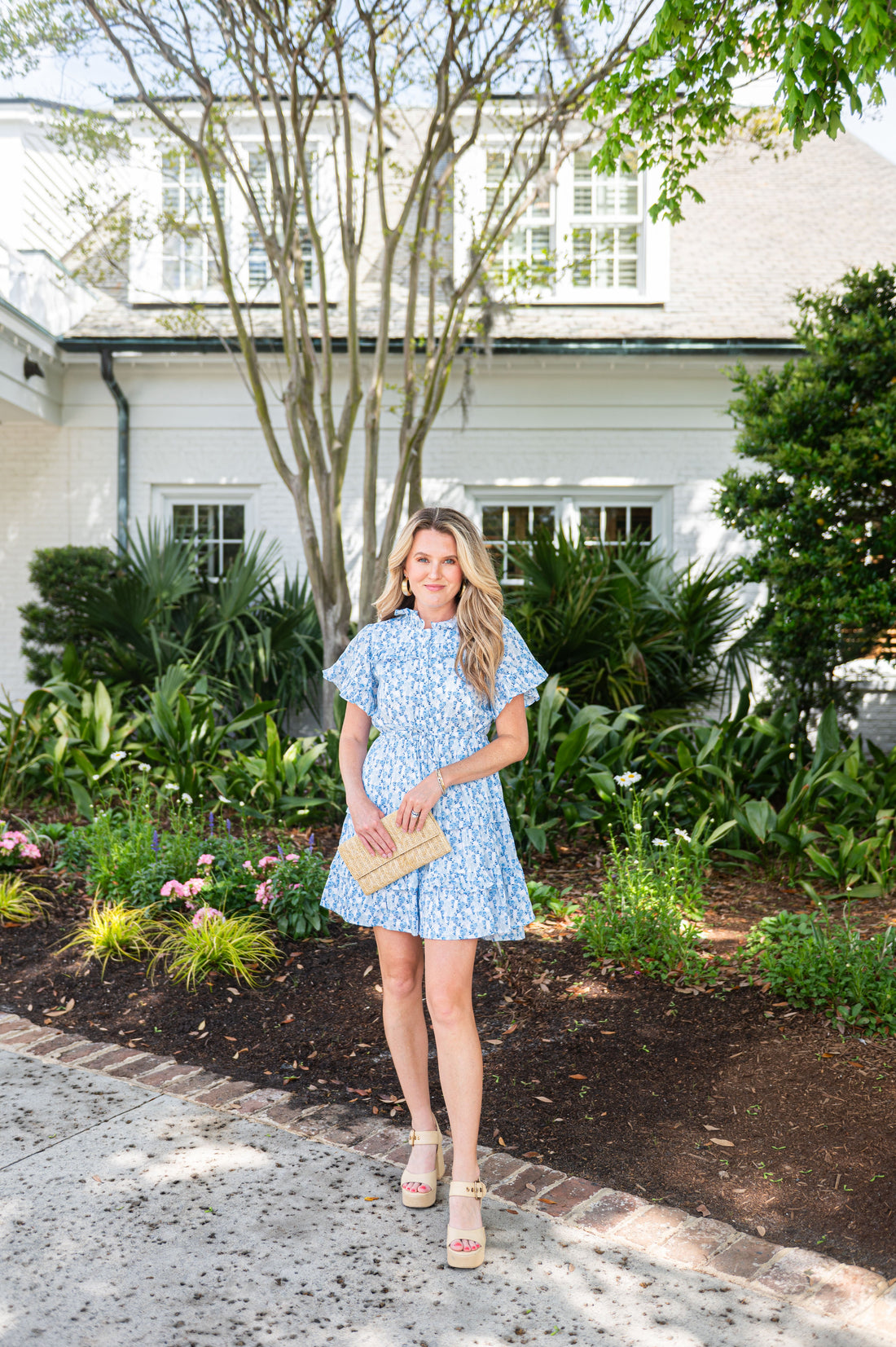 Ditsy Floral Ruffle Front Shirt Dress