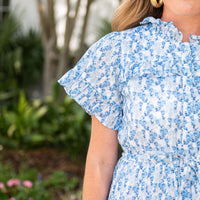 Ditsy Floral Ruffle Front Shirt Dress
