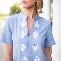Short Sleeve Embroidered Shell Caftan