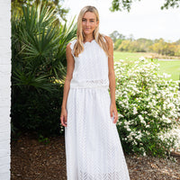 Ivory Scalloped Eyelet Midi Skirt Set
