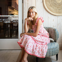 Blush & Coral Eyelet Flutter Sleeve Smocked Midi Dress