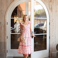 Blush & Coral Eyelet Flutter Sleeve Smocked Midi Dress