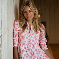 Blush & Coral Eyelet Long Sleeve Tunic Flare Dress