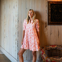 Blush & Coral Eyelet Long Sleeve Tunic Flare Dress