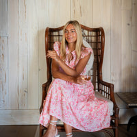 Pink Batik Print Smocked Waist Midi Dress